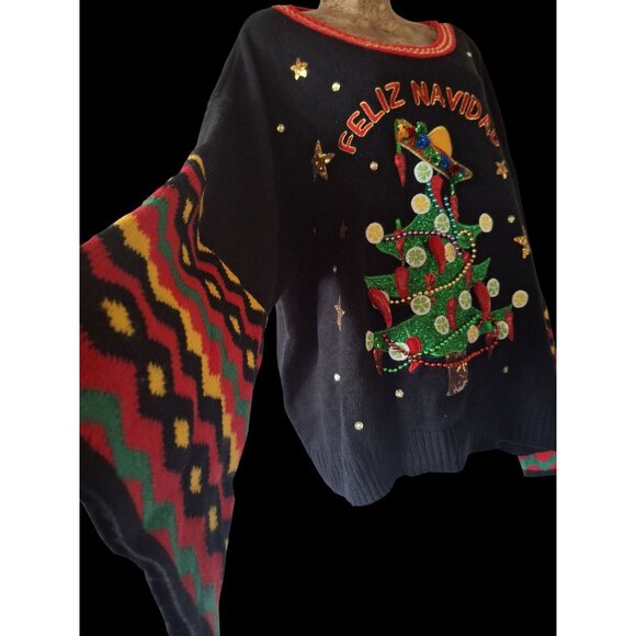 Feliz Navidad Christmas Ugly Sweater With Embellishments & Bell Sleeves - Picture 4 of 16
